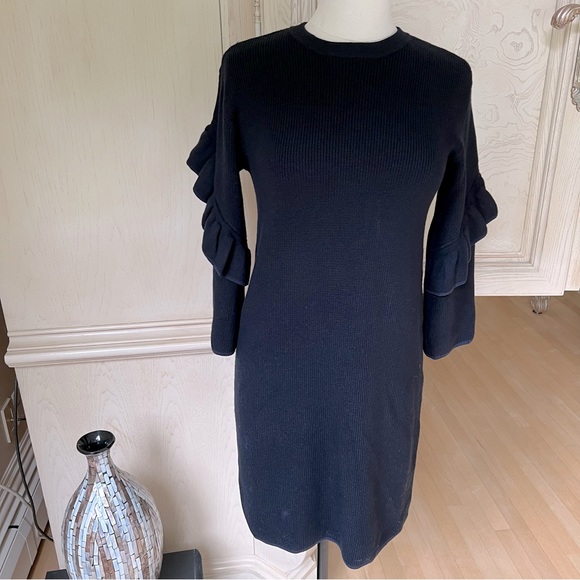 Tory Burch Ashley Navy Ruffled Sleeve Sweater Dress - Picture 8 of 16